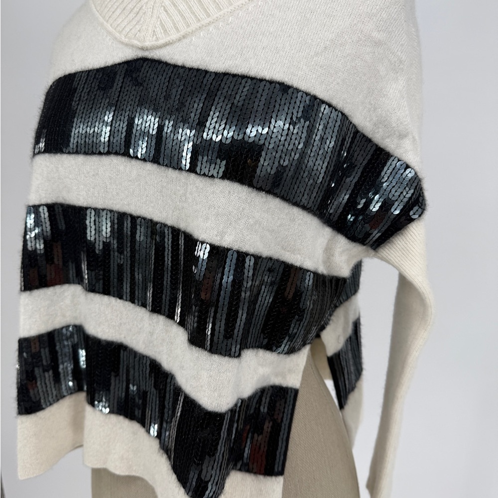 Maeve Cashmere V-Neck Sweater with Black and Cream Sequins - Picture 3 of 3